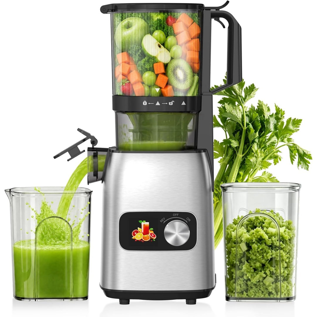 Preparazione del succo con un apparecchio dedicato di colore verde e con capacita dichiarata di 1 litri