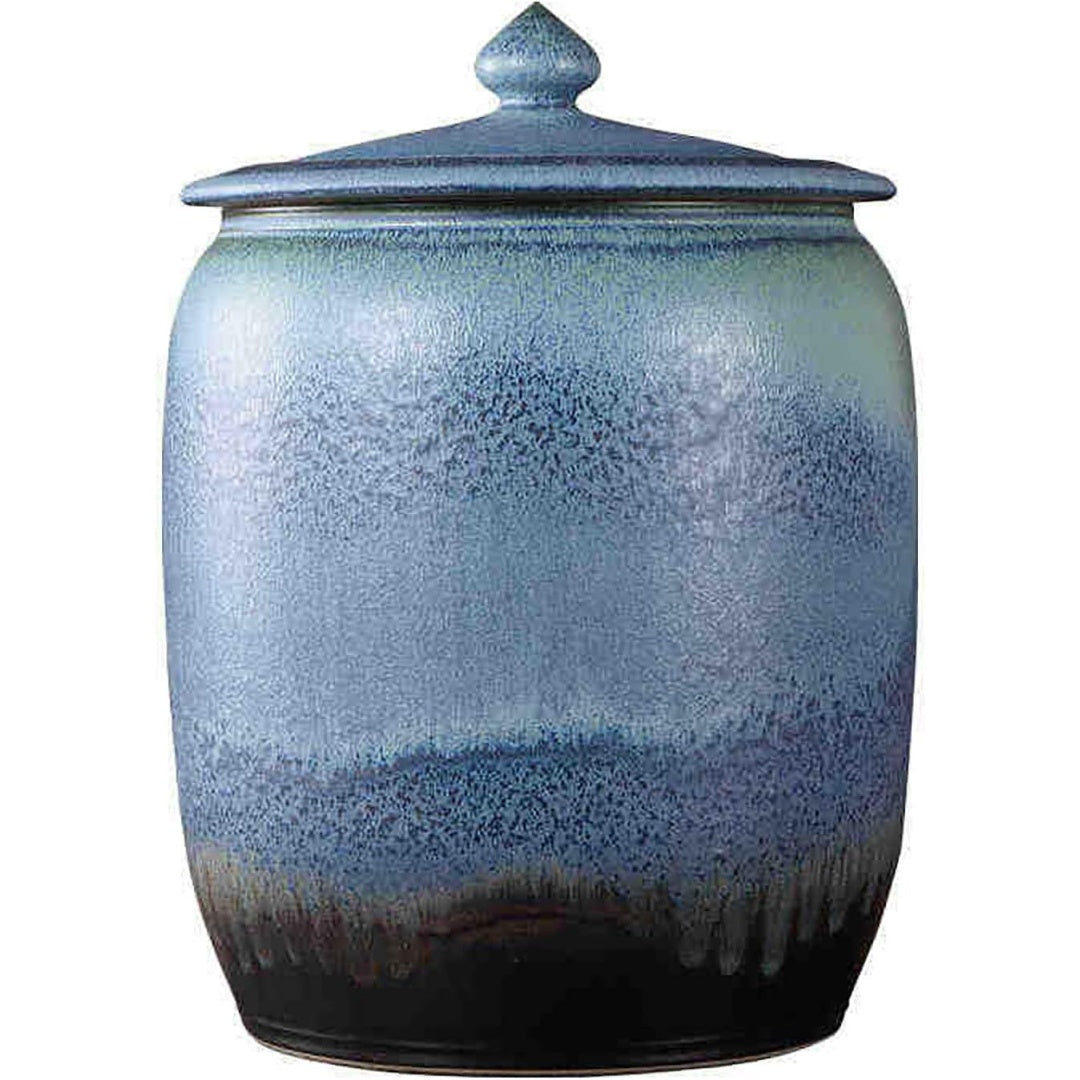 Cereali riposti in un recipiente da conservazione con coperchio e in ceramica